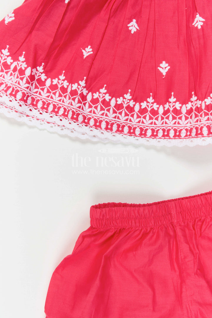 The Nesavu Girls Sharara / Plazo Set Baby Girl Sharara Set for Festive Occasions and Family Functions Nesavu Nesavu Baby Girl Sharara Set For Festive Occasions With Cotton Fabric And Thread Embroidery Design