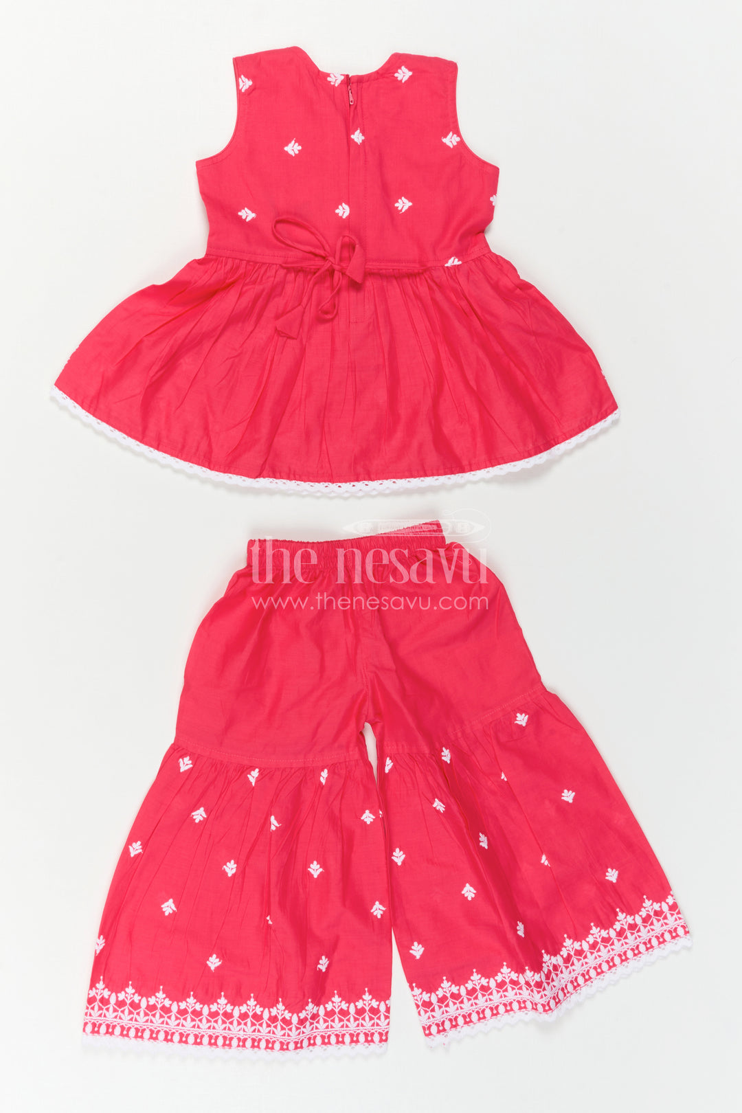 The Nesavu Girls Sharara / Plazo Set Baby Girl Sharara Set for Festive Occasions and Family Functions Nesavu Nesavu Baby Girl Sharara Set For Festive Occasions With Cotton Fabric And Thread Embroidery Design