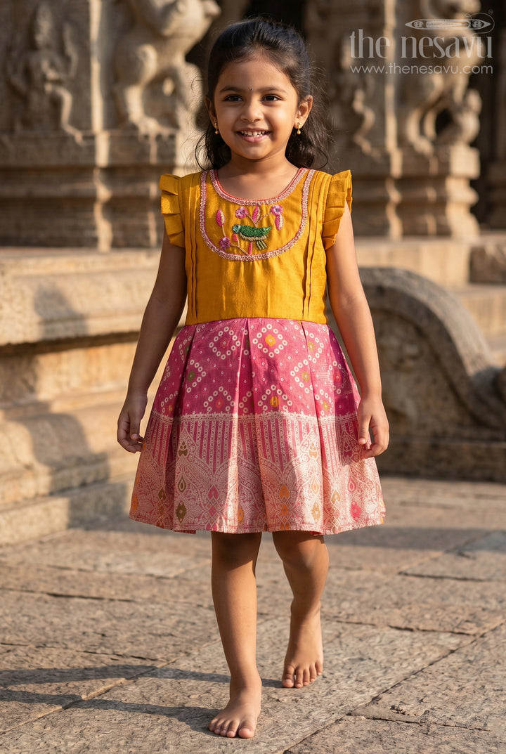 The Nesavu Silk Frock Baby Girl Silk Frock for Birthday and Festive Celebrations Nesavu 16 (1Y) / Yellow / Silk Blend SF1124A-16 Nesavu baby girl silk frock with tissue bottom for birthdays and ethnic celebrations