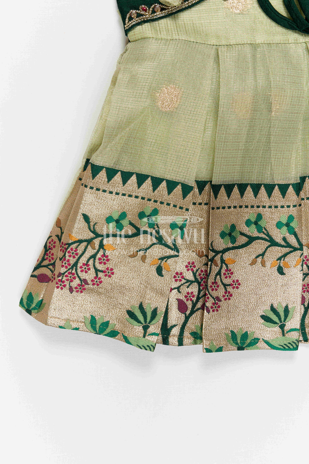 The Nesavu Silk Frock Baby Girl Silk Frock for Birthday and Festive Party Wear Nesavu Nesavu Baby Girl Silk Frock For Birthday And Festive Wear With Green Tissue Skirt And Flared Design