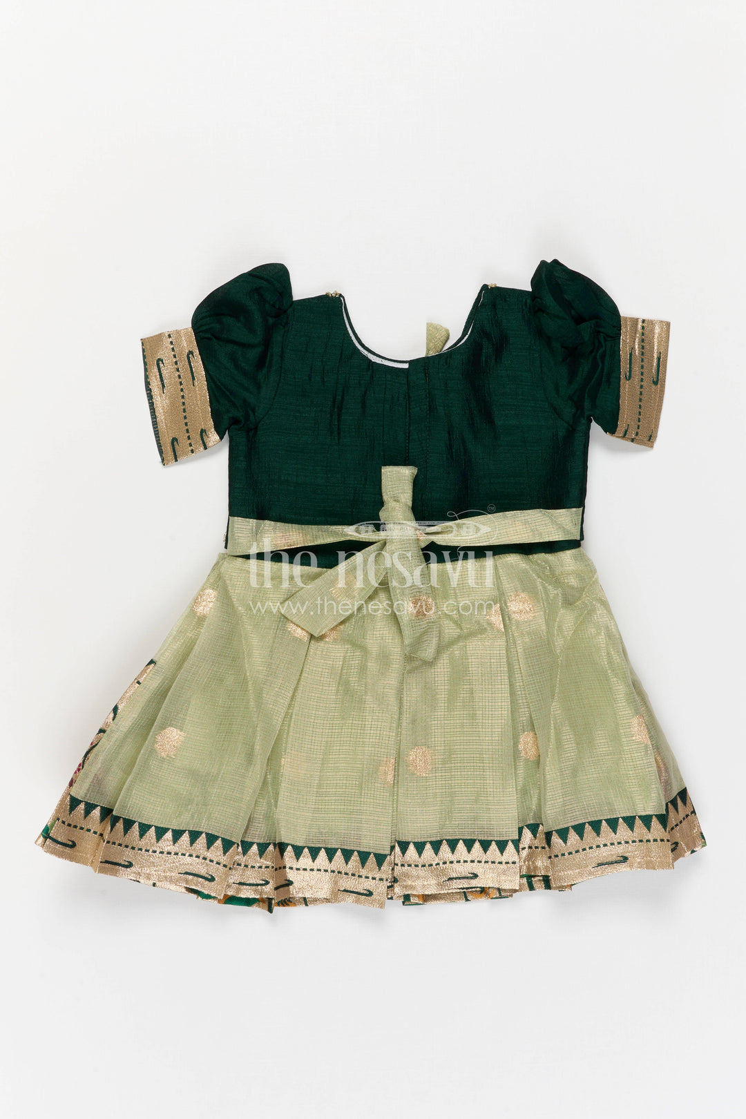 The Nesavu Silk Frock Baby Girl Silk Frock for Birthday and Festive Party Wear Nesavu Nesavu Baby Girl Silk Frock For Birthday And Festive Wear With Green Tissue Skirt And Flared Design