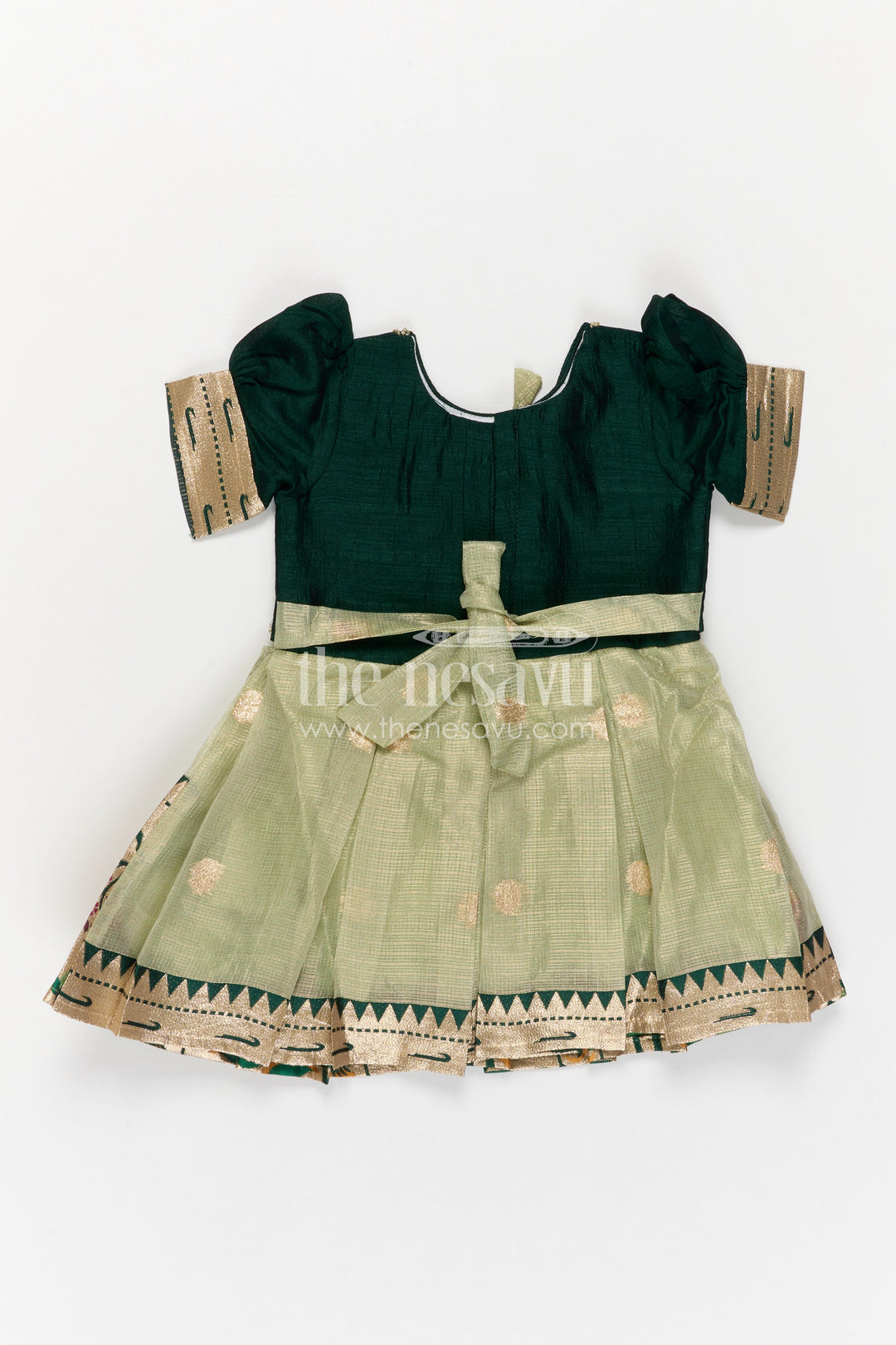 The Nesavu Silk Frock Baby Girl Silk Frock for Birthday and Festive Party Wear Nesavu Nesavu Baby Girl Silk Frock For Birthday And Festive Wear With Green Tissue Skirt And Flared Design
