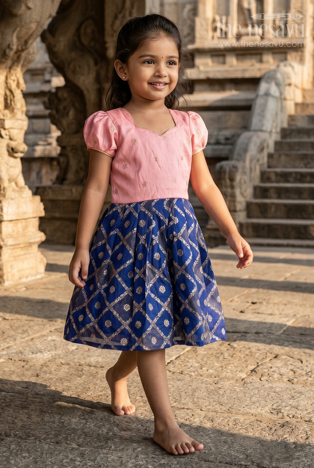 The Nesavu Silk Frock Baby Girl Silk Frock for Birthday Parties and Festive Outings Nesavu 20 (3Y) / Pink / Semi Banarasi SF1162A-20 Nesavu Baby Girl Silk Frock With Banarasi Skirt For Birthdays And Festive Family Functions