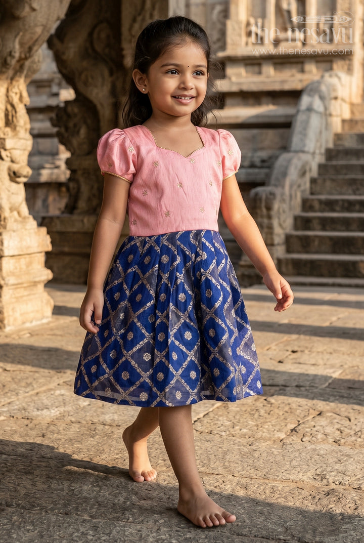 The Nesavu Silk Frock Baby Girl Silk Frock for Birthday Parties and Festive Outings Nesavu 20 (3Y) / Pink / Semi Banarasi SF1162A-20 Nesavu Baby Girl Silk Frock With Banarasi Skirt For Birthdays And Festive Family Functions