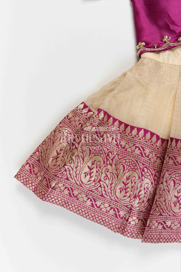 The Nesavu Silk Frock Baby Girl Silk Frock for Birthday Parties and Special Occasions Nesavu Nesavu Baby Girl Pink Silk Frock For Birthday Parties And Festive Occasions With Tissue Skirt Design