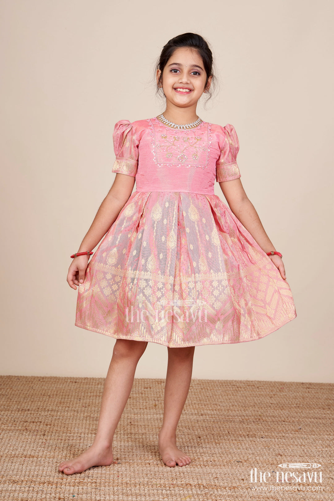 The Nesavu Silk Frock Baby Girl Silk Frock for Birthdays and Ethnic Celebrations Nesavu 16 (1Y) / Pink SF1041B-16 Nesavu baby girl silk frock zari border birthdays ethnic festive celebrations