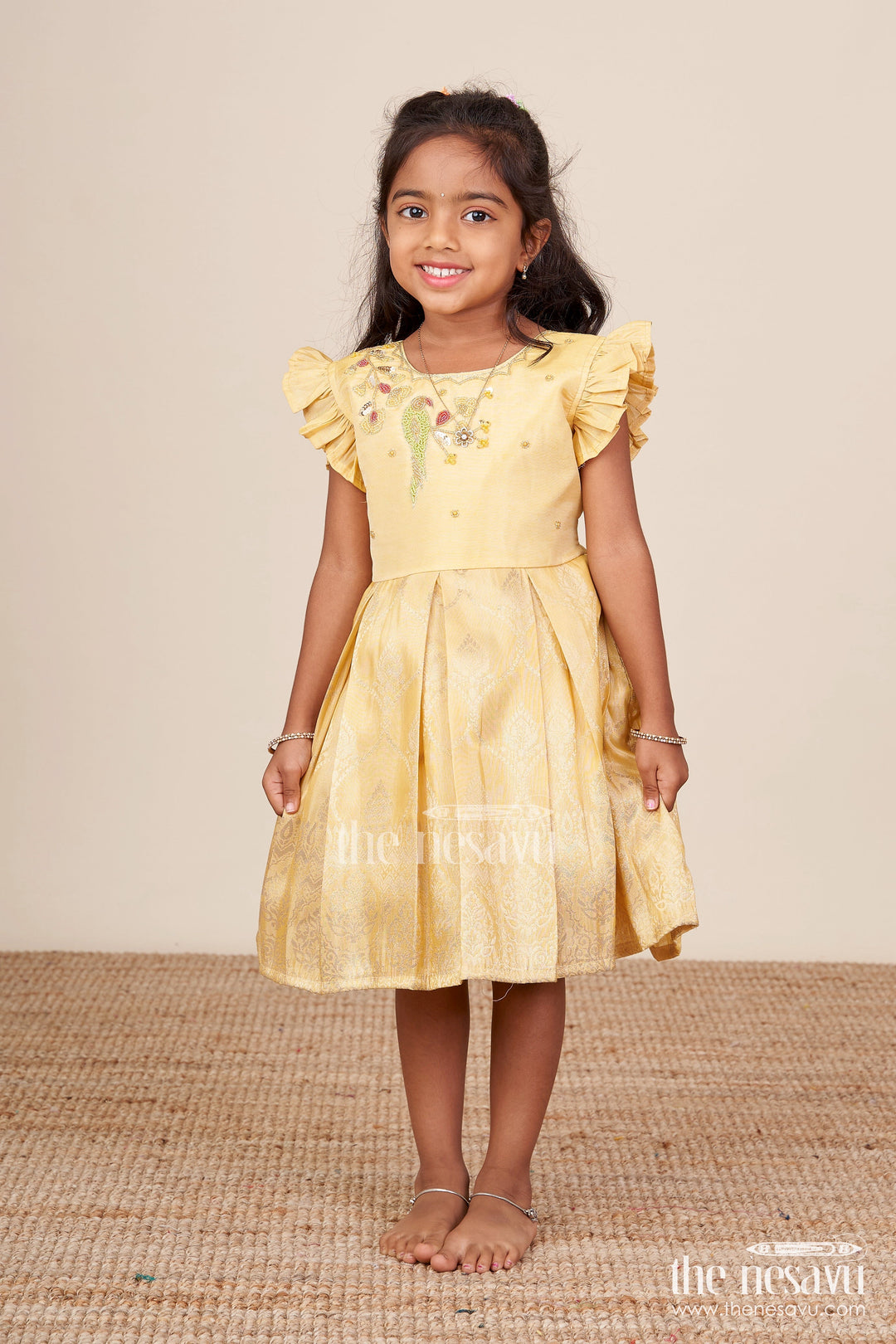 The Nesavu Silk Frock Baby Girl Silk Frock for Birthdays and Festive Occasions Nesavu 16 (1Y) / Yellow SF1040C-16 Nesavu baby girl silk frock embroidery birthdays festive occasions