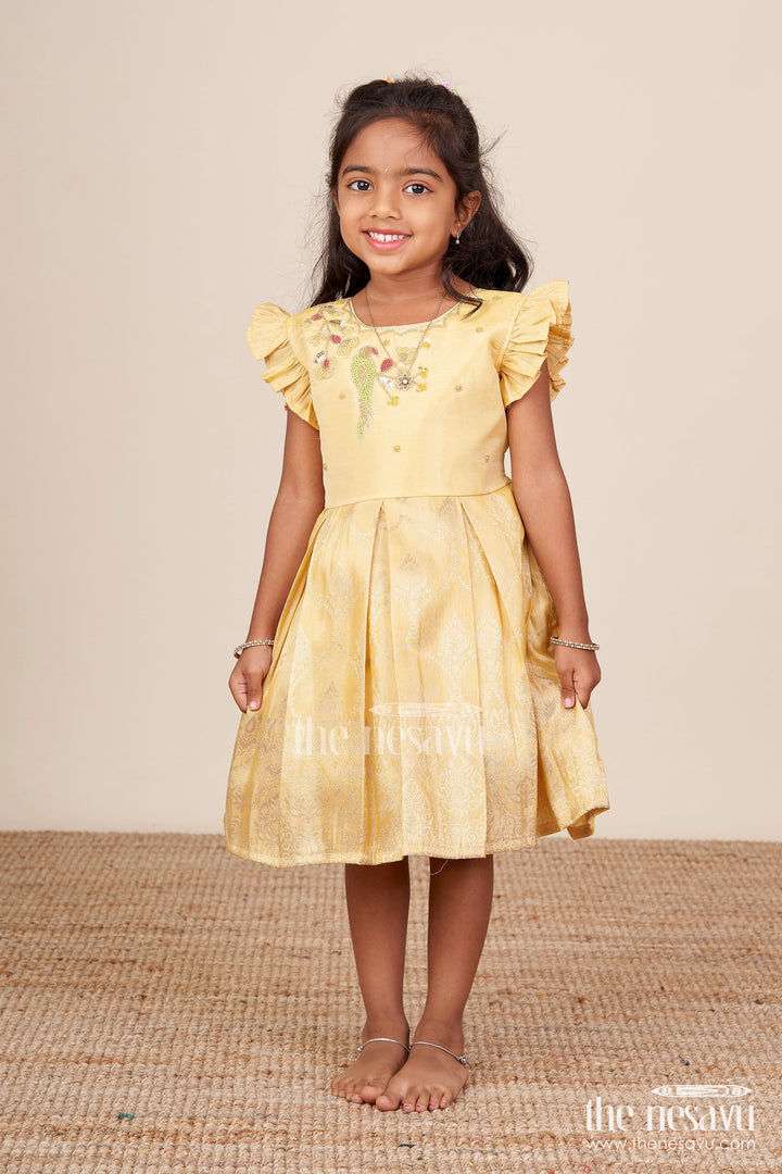 The Nesavu Silk Frock Baby Girl Silk Frock for Birthdays and Festive Occasions Nesavu 16 (1Y) / Yellow SF1040C-16 Nesavu baby girl silk frock embroidery birthdays festive occasions