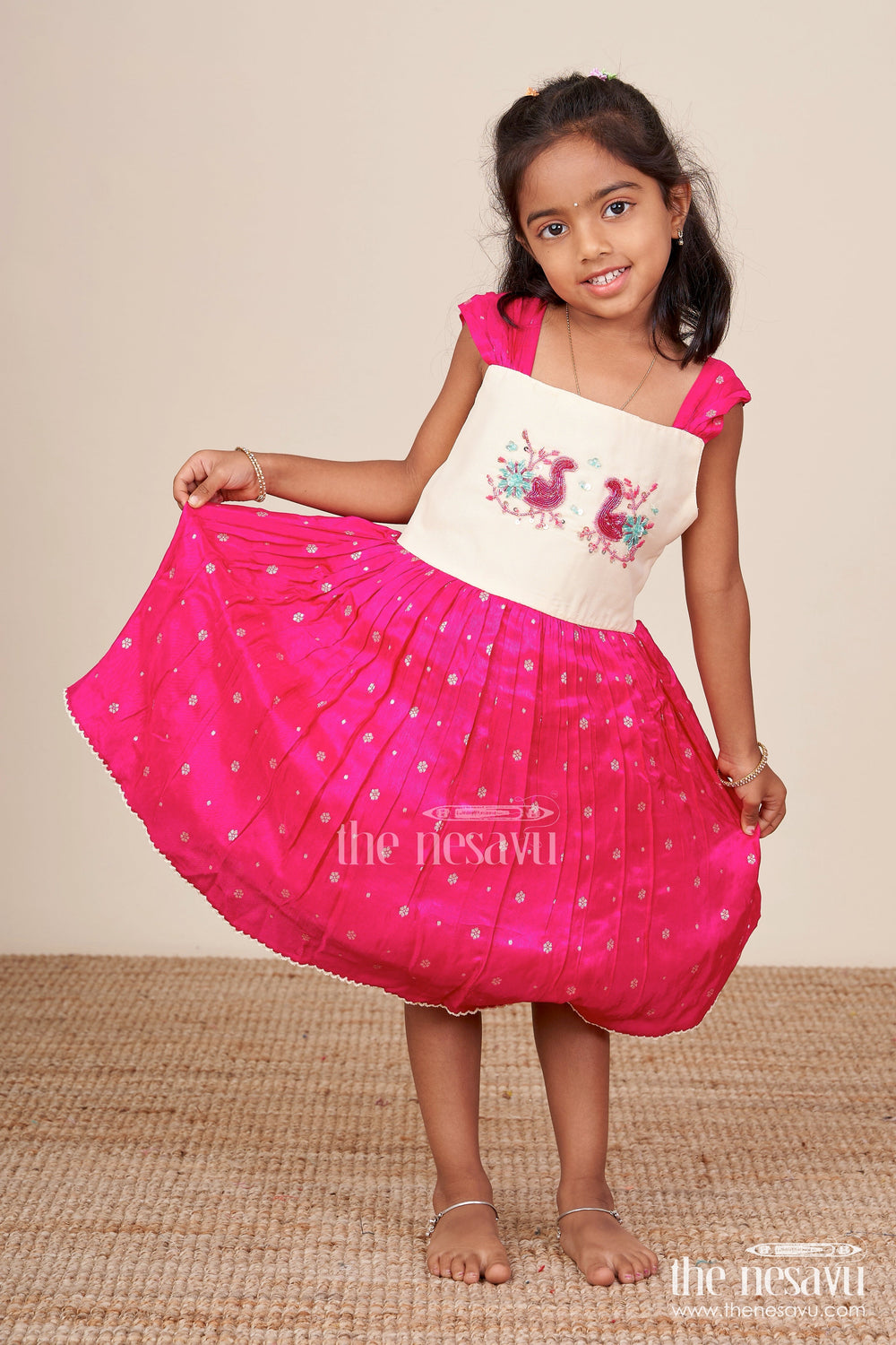 The Nesavu Silk Frock Baby Girl Silk Frock for Birthdays and Special Occasions Nesavu Nesavu baby girl silk frock embroidered yoke birthdays special family occasions