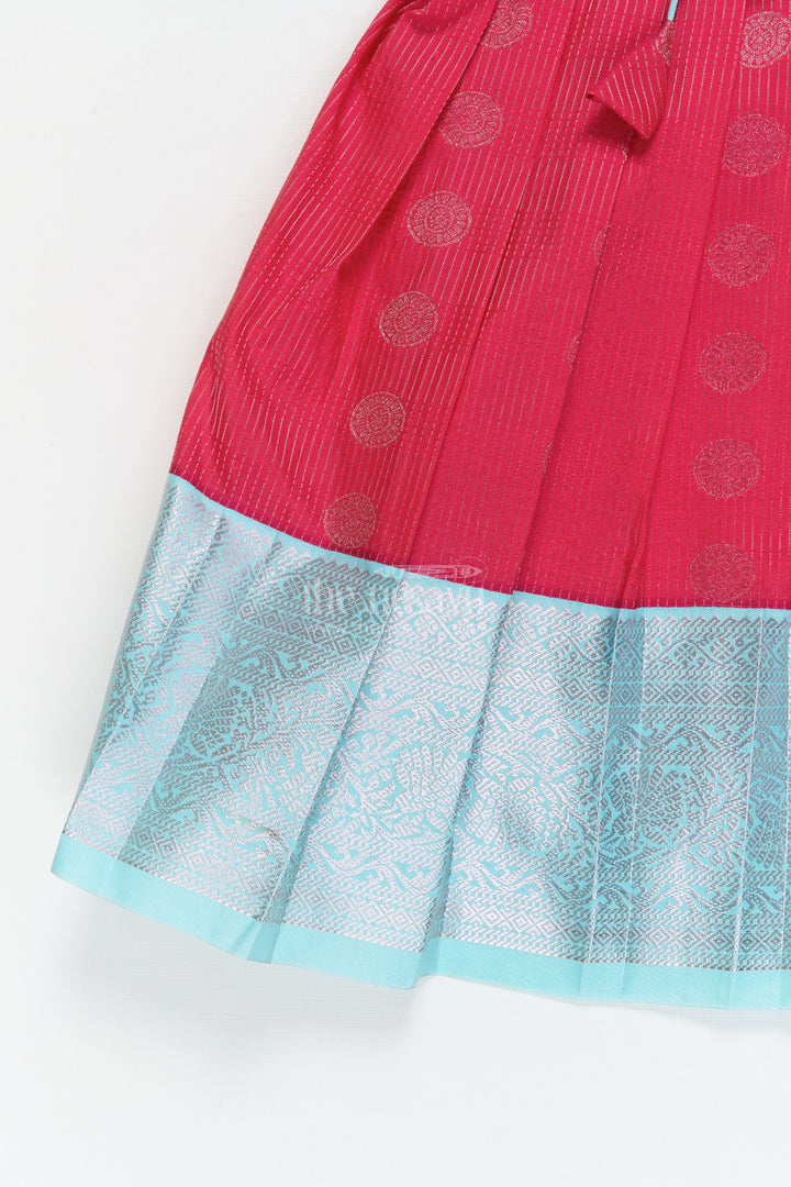 The Nesavu Girls Kanchi Silk Frock Baby Girl Silk Frock for Birthdays and Traditional Celebrations Nesavu Nesavu baby girl silk frock with zari border and overlay for birthdays and festive events