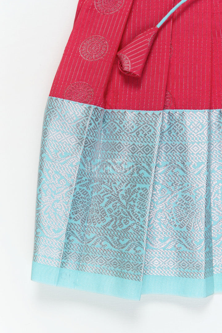 The Nesavu Girls Kanchi Silk Frock Baby Girl Silk Frock for Birthdays and Traditional Celebrations Nesavu Nesavu baby girl silk frock with zari border and overlay for birthdays and festive events