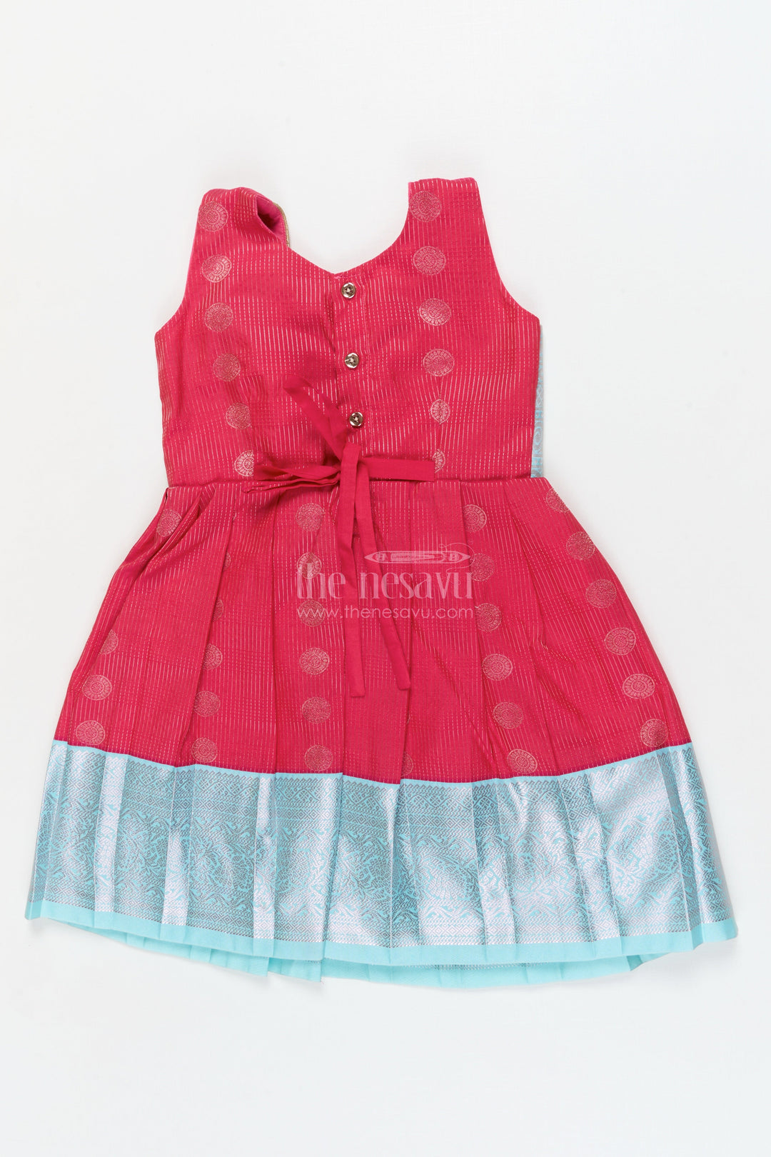The Nesavu Girls Kanchi Silk Frock Baby Girl Silk Frock for Birthdays and Traditional Celebrations Nesavu Nesavu baby girl silk frock with zari border and overlay for birthdays and festive events