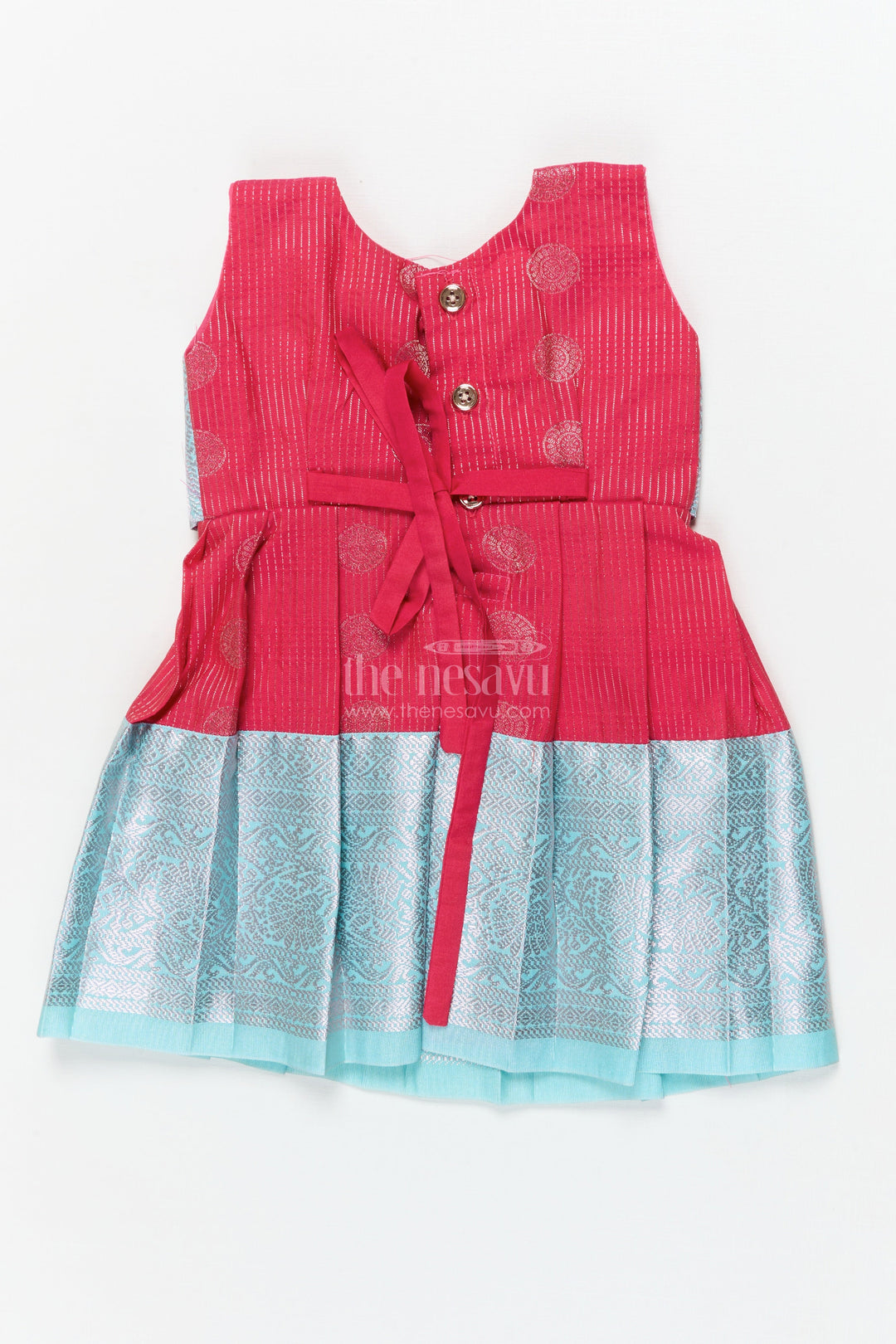 The Nesavu Girls Kanchi Silk Frock Baby Girl Silk Frock for Birthdays and Traditional Celebrations Nesavu Nesavu baby girl silk frock with zari border and overlay for birthdays and festive events