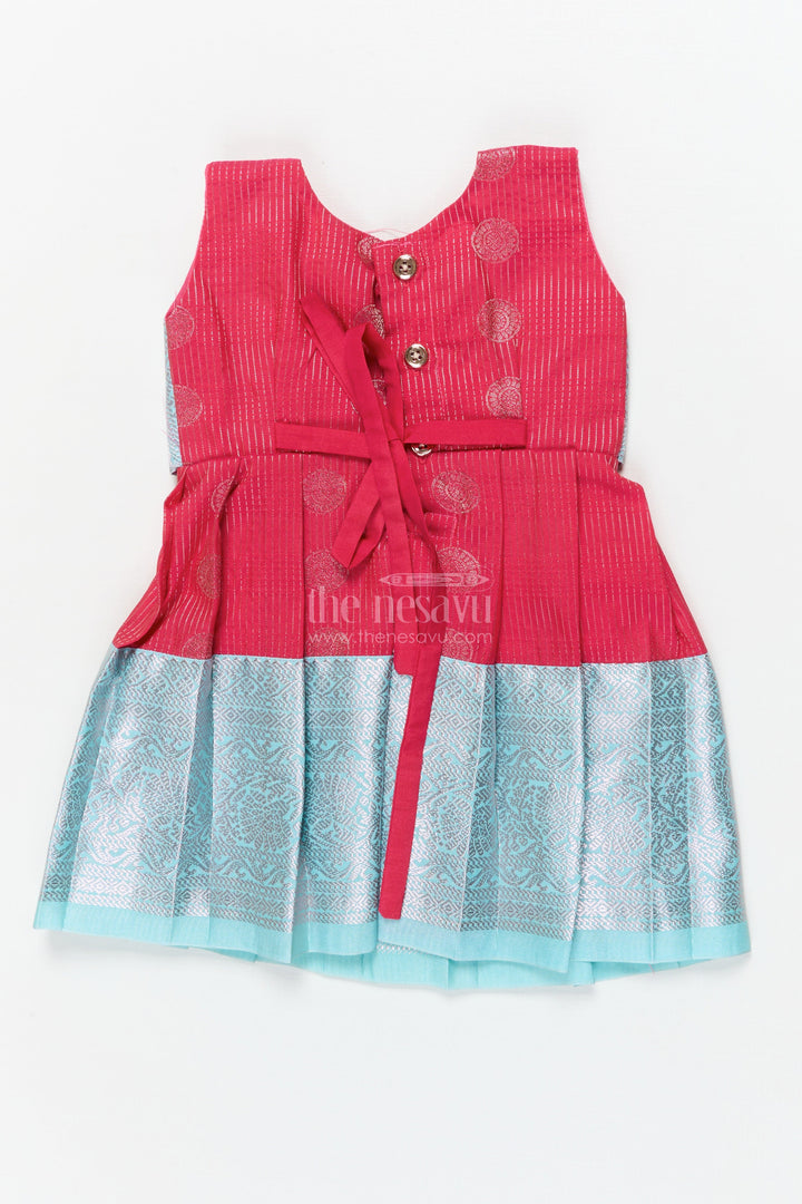 The Nesavu Girls Kanchi Silk Frock Baby Girl Silk Frock for Birthdays and Traditional Celebrations Nesavu Nesavu baby girl silk frock with zari border and overlay for birthdays and festive events