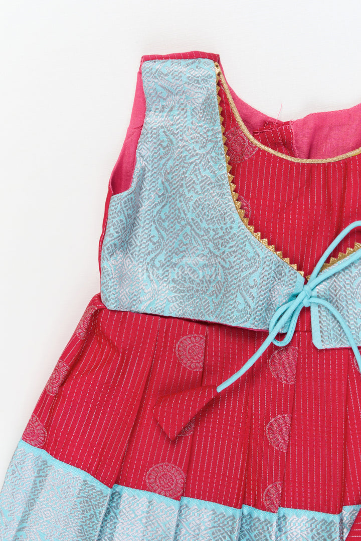 The Nesavu Girls Kanchi Silk Frock Baby Girl Silk Frock for Cultural Events and Festive Photo Moments Nesavu Nesavu baby girl silk frock with zari border and tie-up overlay for festive family occasions