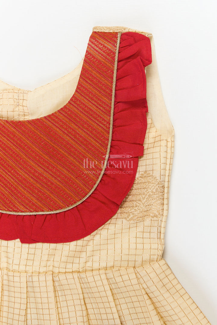 The Nesavu Girls Kanchi Silk Frock Baby Girl Silk Frock for Cultural Festivals and Traditional Temple Visits Nesavu Nesavu baby girl silk frock for traditional functions with pleated yoke and zari border
