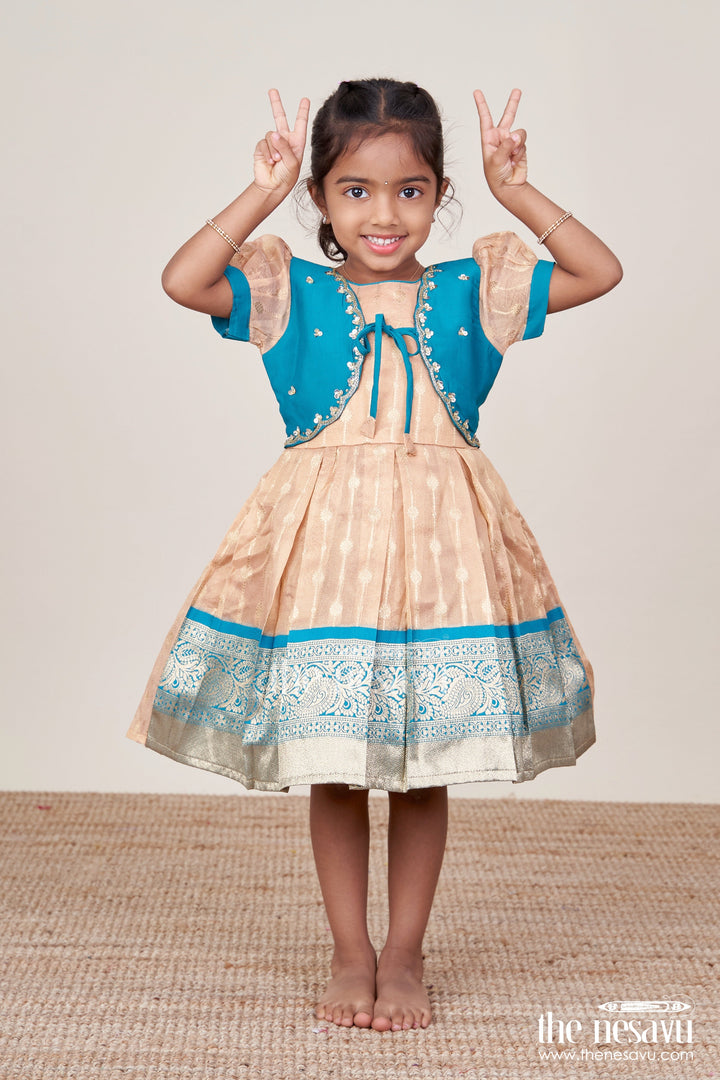 The Nesavu Silk Party Frock Baby Girl Silk Frock for Ethnic Events and Festive Family Photos Nesavu 16 (1Y) / Blue SF1050C-16 Nesavu ethnic silk frock baby girls zari pleats festive bodice design