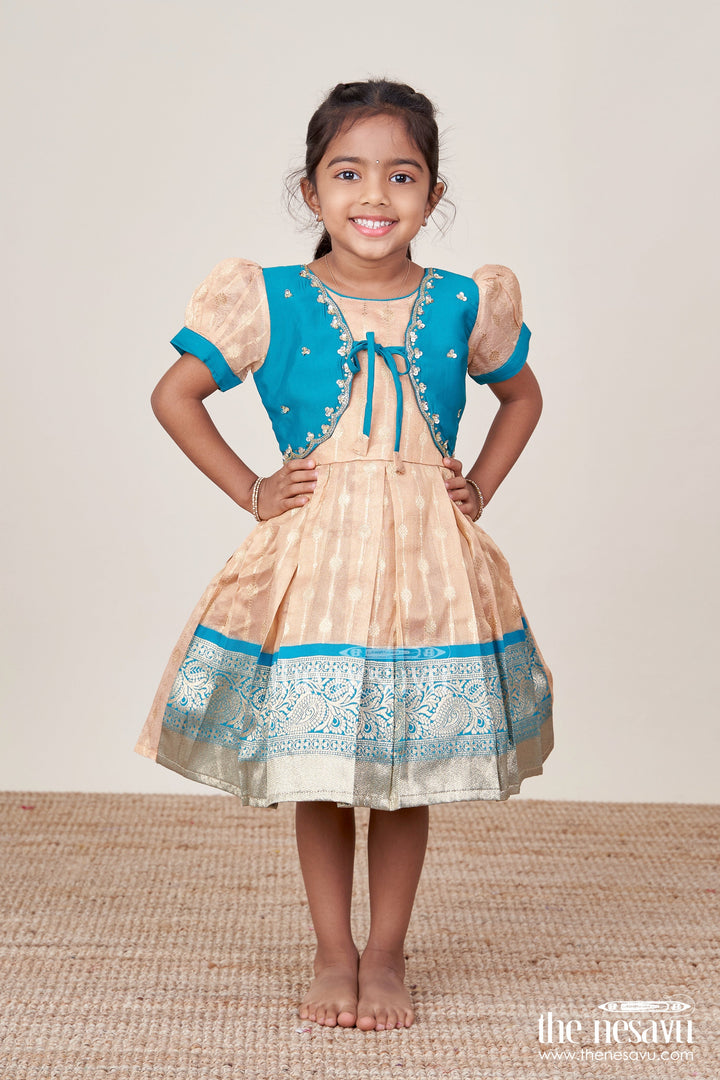 The Nesavu Silk Party Frock Baby Girl Silk Frock for Ethnic Events and Festive Family Photos Nesavu Nesavu ethnic silk frock baby girls zari pleats festive bodice design