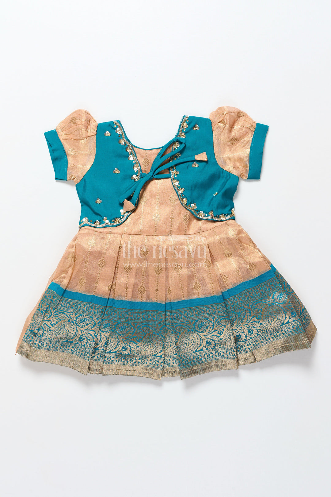 The Nesavu Silk Party Frock Baby Girl Silk Frock for Ethnic Events and Festive Family Photos Nesavu Nesavu ethnic silk frock baby girls zari pleats festive bodice design