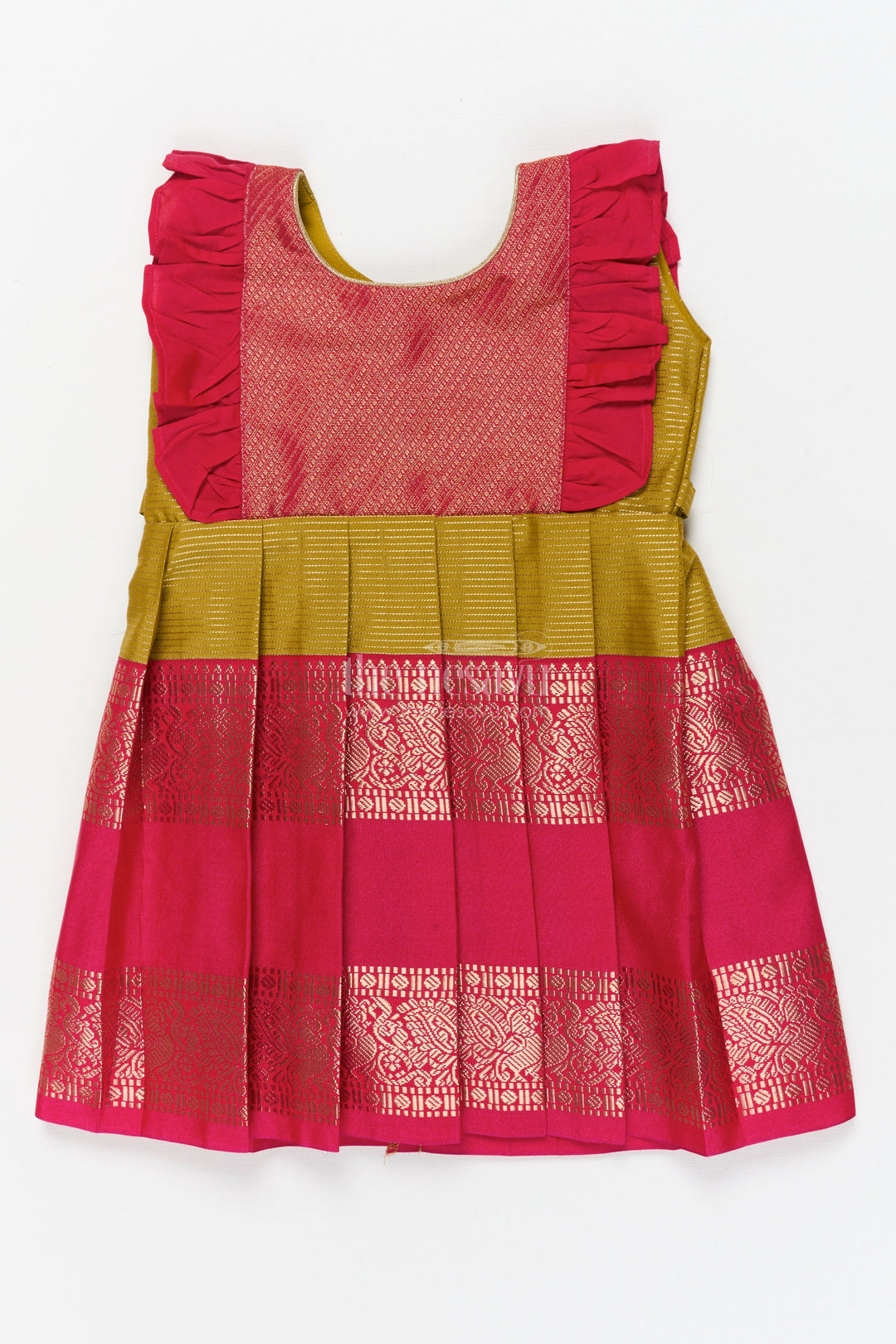 The Nesavu Girls Kanchi Silk Frock Baby Girl Silk Frock for Festivals and Wedding Guest Outfits Nesavu 10 (NB) / Yellow / Style 1 KSF033CA-10 Nesavu baby girl silk frock for weddings and traditional South Indian celebrations