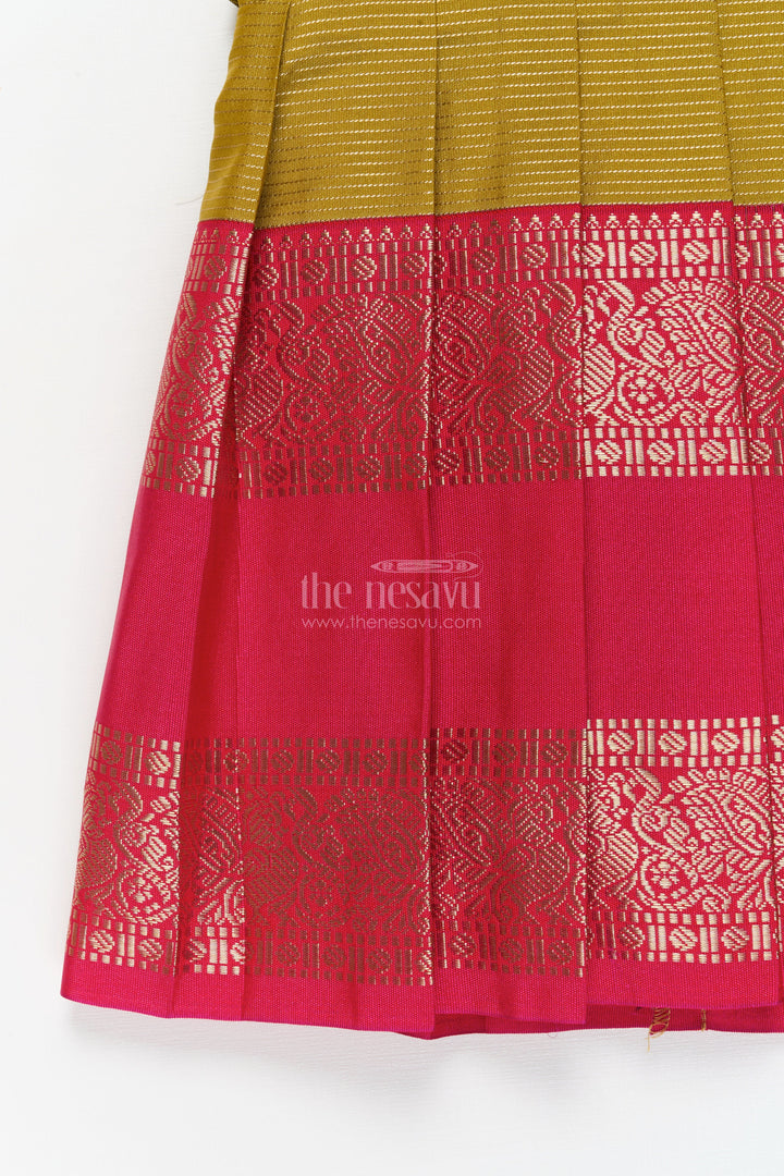 The Nesavu Girls Kanchi Silk Frock Baby Girl Silk Frock for Festivals and Wedding Guest Outfits Nesavu Nesavu baby girl silk frock for weddings and traditional South Indian celebrations
