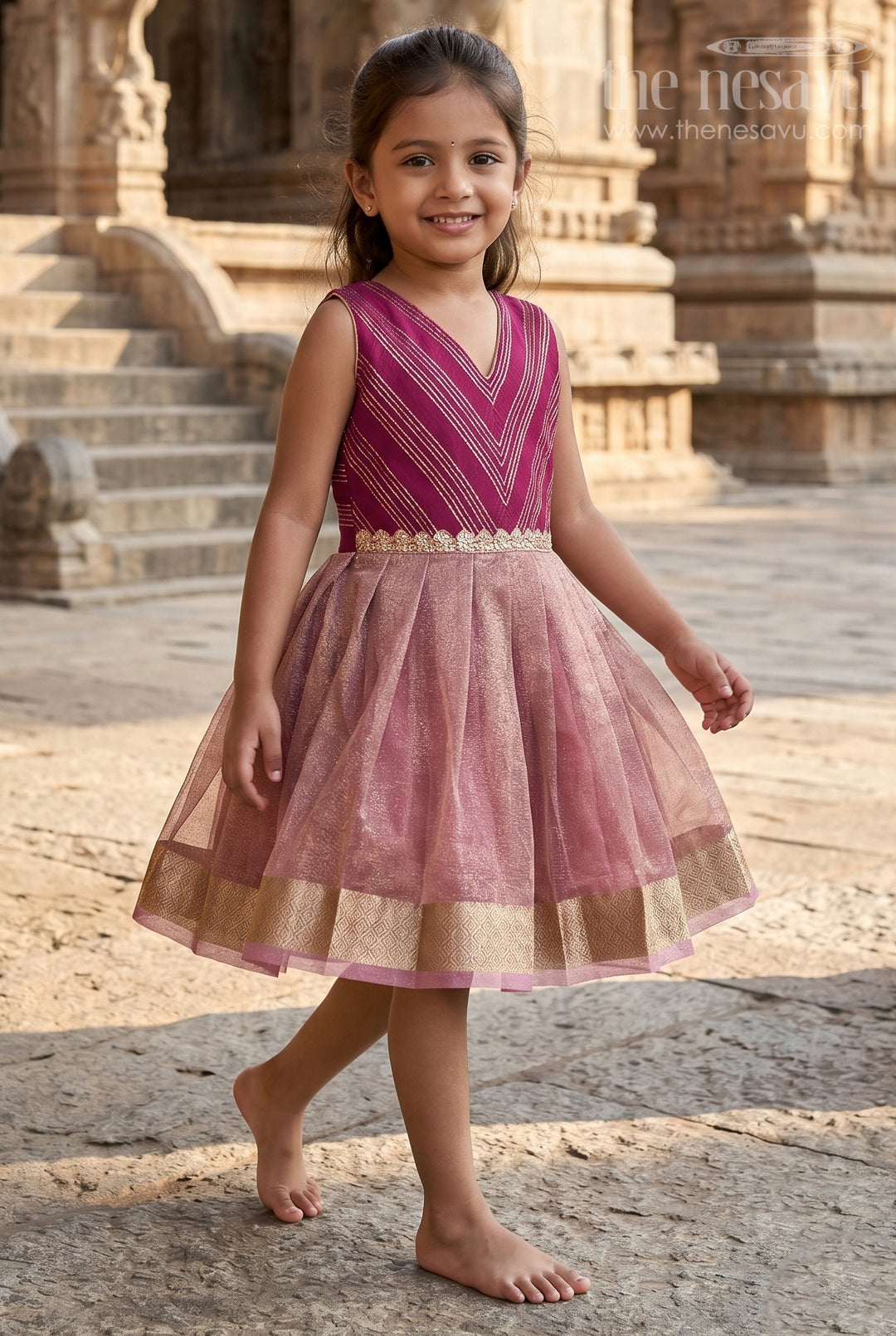 The Nesavu Silk Frock Baby Girl Silk Frock for Festive Birthday Celebrations Nesavu 18 (2Y) / Maroon / Semi Banarasi SF1164A-18 Nesavu Baby Girl Silk Frock With Zari Border For Festive Birthdays And Celebrations