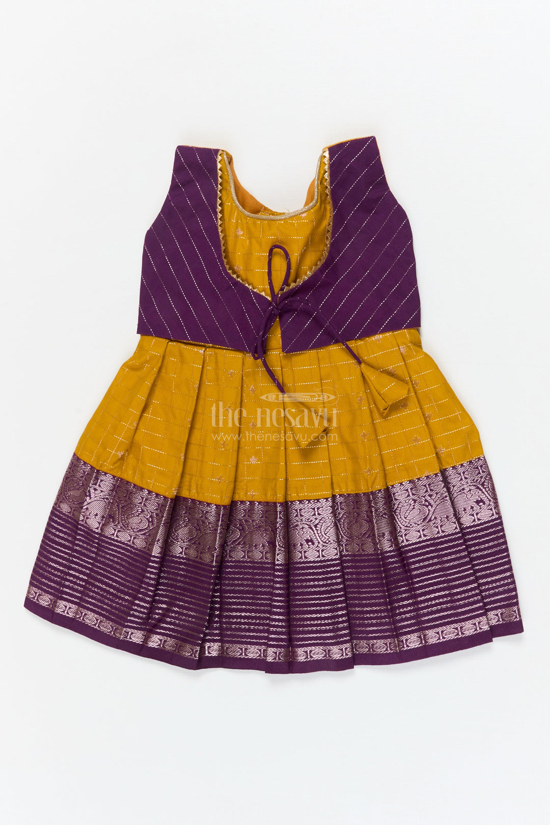 The Nesavu Girls Kanchi Silk Frock Baby Girl Silk Frock for Festive Celebrations and Traditional Gatherings Nesavu 10 (NB) / Yellow / Style 3 KSF010AC-10 Nesavu baby girl silk frock in Kanchivaram style for festive family functions and traditional events