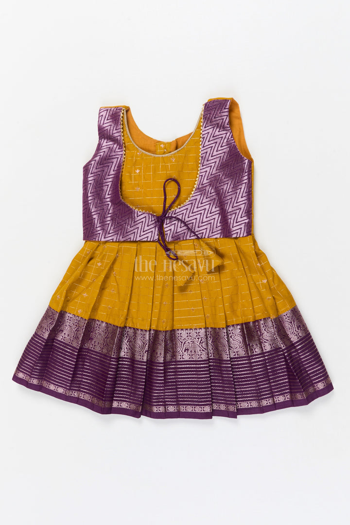 The Nesavu Girls Kanchi Silk Frock Baby Girl Silk Frock for Festive Celebrations and Traditional Gatherings Nesavu 14 (6M) / Yellow / Style 1 KSF010AA-14 Nesavu baby girl silk frock in Kanchivaram style for festive family functions and traditional events