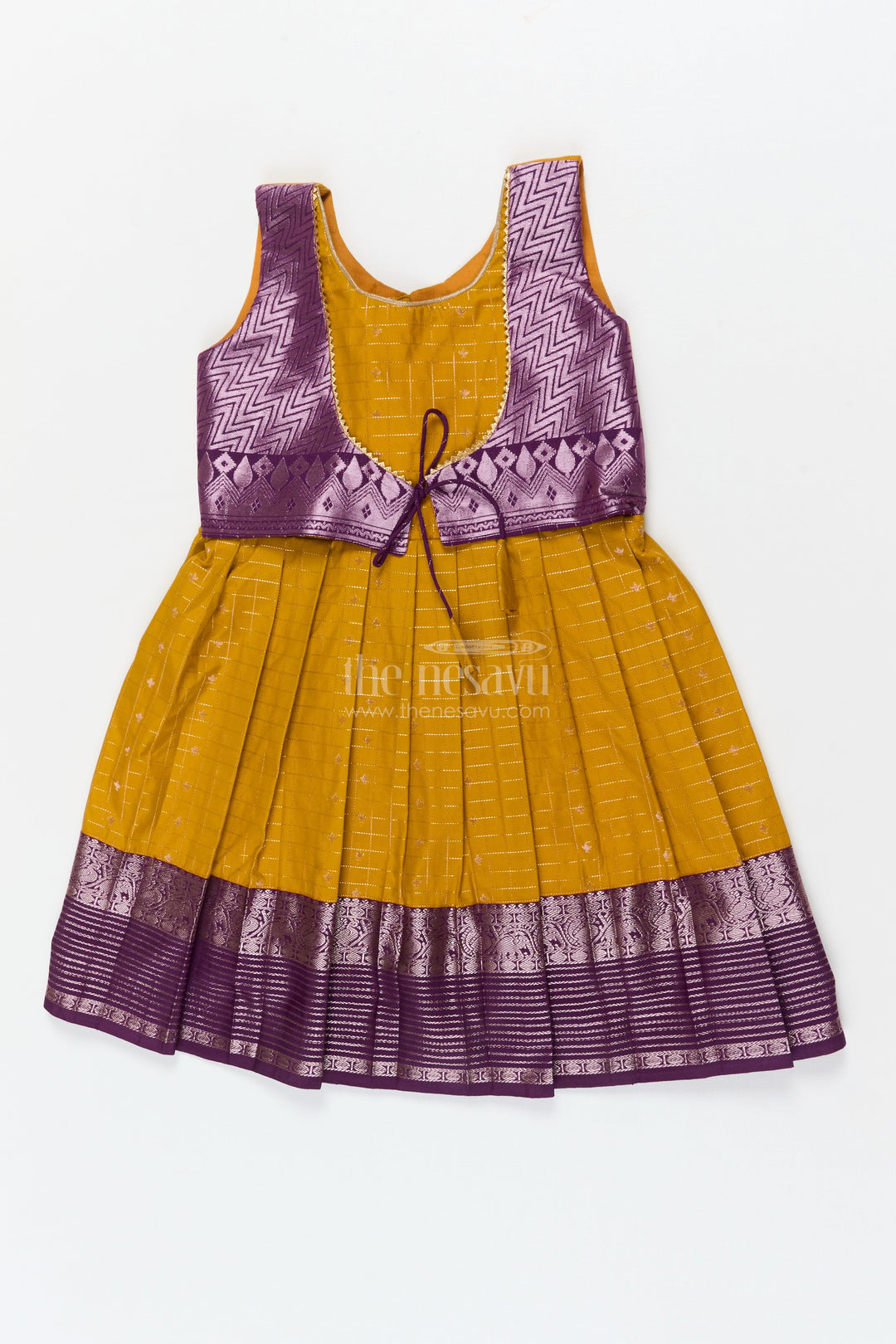 The Nesavu Girls Kanchi Silk Frock Baby Girl Silk Frock for Festive Celebrations and Traditional Gatherings Nesavu 22 (4Y) / Yellow / Style 2 KSF010AB-22 Nesavu baby girl silk frock in Kanchivaram style for festive family functions and traditional events