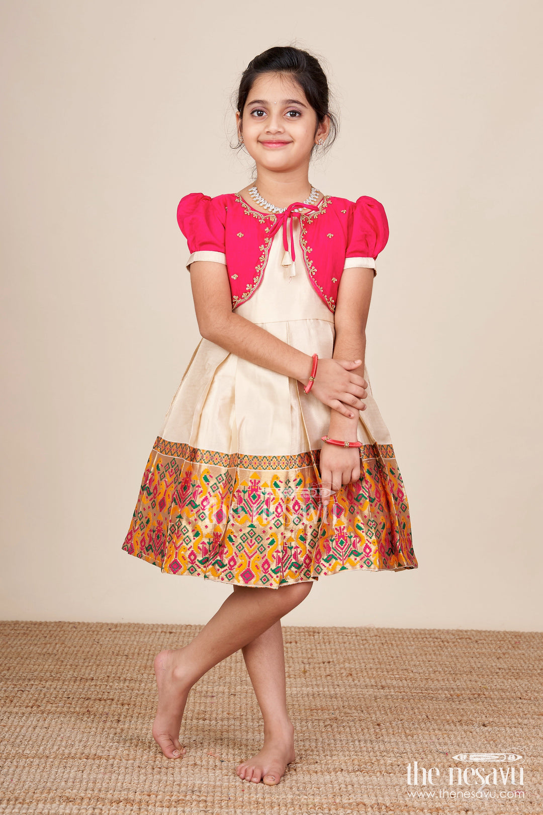 The Nesavu Silk Party Frock Baby Girl Silk Frock for Festive Events and Traditional Functions Nesavu Nesavu baby girl silk frock zari tissue skirt  ideal weddings traditional milestone events