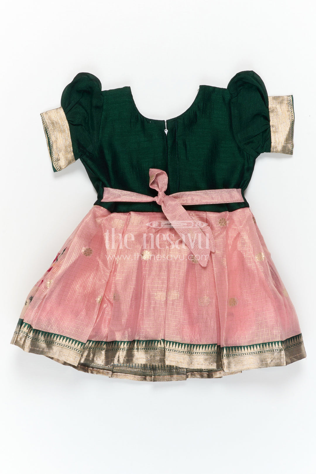 The Nesavu Silk Frock Baby Girl Silk Frock for Festive Occasions and Birthdays Nesavu Nesavu Baby Girl Silk Frock For Festive Occasions Green Blend Silk With Tissue Skirt Traditional Wear
