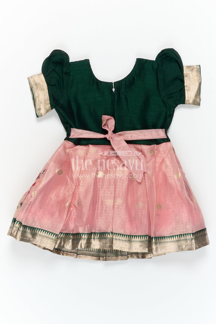 The Nesavu Silk Frock Baby Girl Silk Frock for Festive Occasions and Birthdays Nesavu Nesavu Baby Girl Silk Frock For Festive Occasions Green Blend Silk With Tissue Skirt Traditional Wear