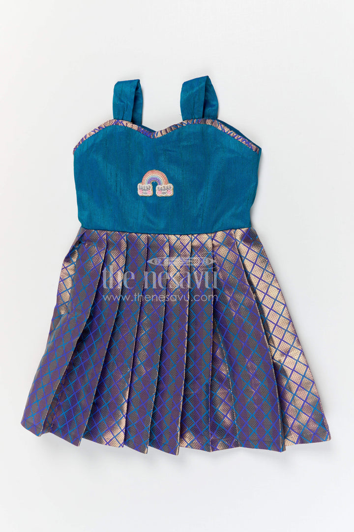 The Nesavu Silk Frock Baby Girl Silk Frock for Festive Occasions Nesavu 18 (2Y) / Blue / Raw Silk SF1144A-18 Nesavu baby girl silk frock for weddings and festive occasions with raw silk bodice and semi banaras flared skirt