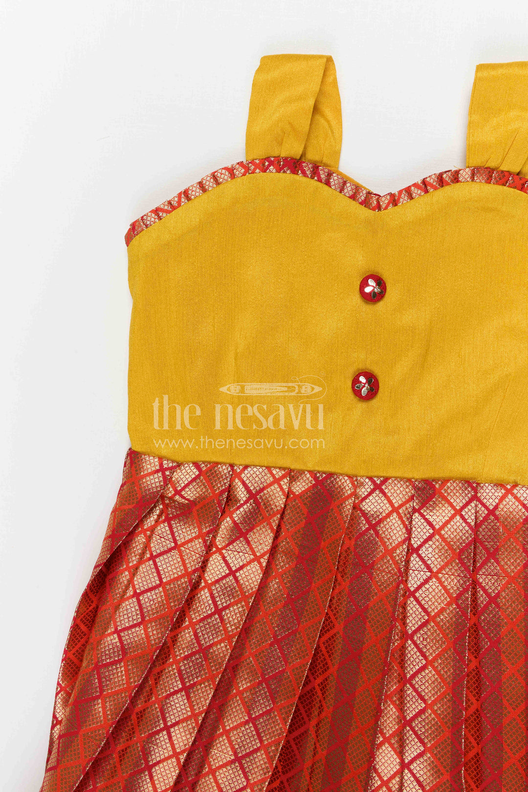 The Nesavu Silk Frock Baby Girl Silk Frock for Festive Wear and Traditional Outings Nesavu Nesavu baby girl silk frock for festive wear with raw silk bodice and semi banaras skirt for traditional occasions