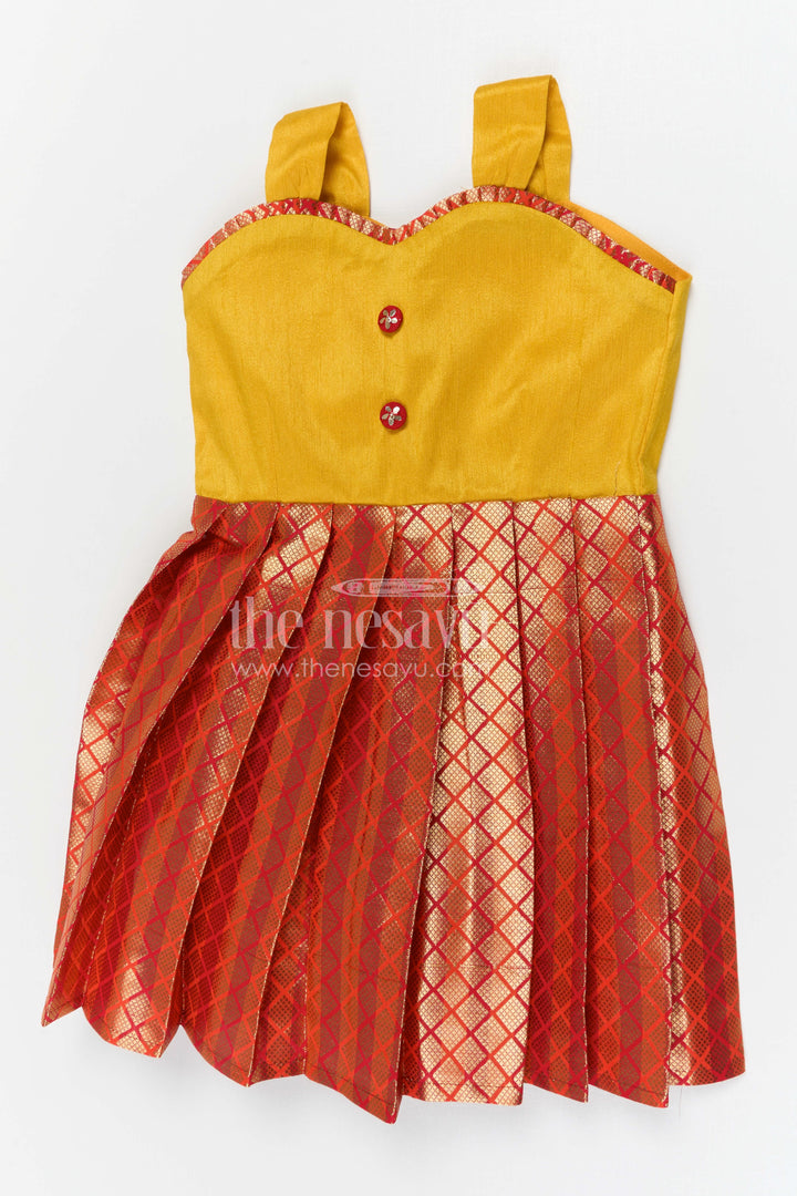 The Nesavu Silk Frock Baby Girl Silk Frock for Festive Wear and Traditional Outings Nesavu Nesavu baby girl silk frock for festive wear with raw silk bodice and semi banaras skirt for traditional occasions