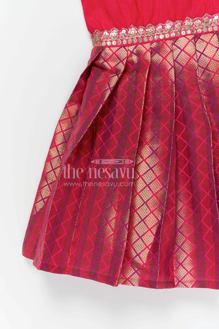 The Nesavu Silk Frock Baby Girl Silk Frock for Marriage and Festive Occasions Nesavu Nesavu baby girl silk frock for weddings and festive occasions with raw silk bodice and semi banaras flared skirt