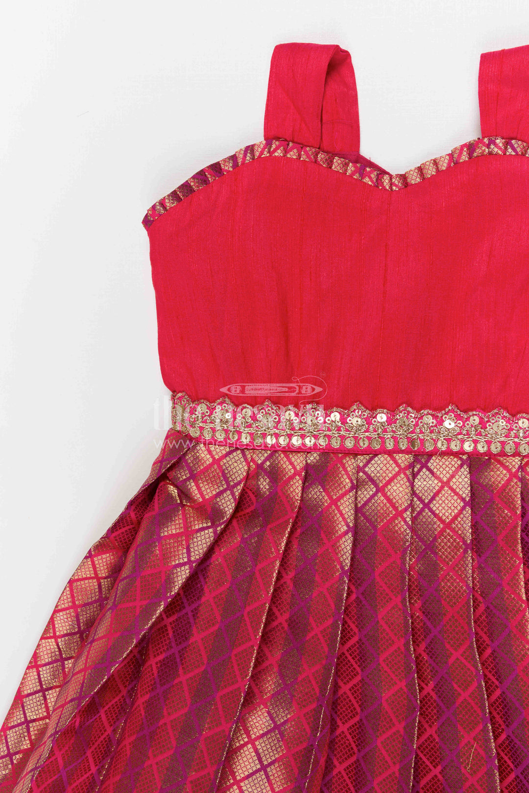 The Nesavu Silk Frock Baby Girl Silk Frock for Marriage and Festive Occasions Nesavu Nesavu baby girl silk frock for weddings and festive occasions with raw silk bodice and semi banaras flared skirt