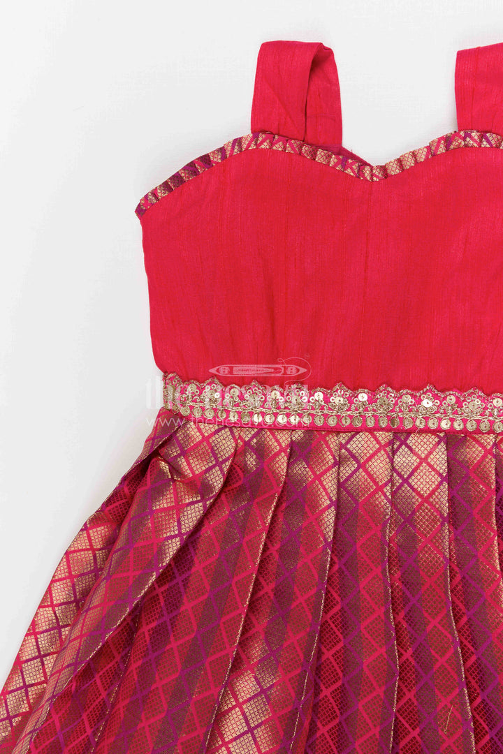 The Nesavu Silk Frock Baby Girl Silk Frock for Marriage and Festive Occasions Nesavu Nesavu baby girl silk frock for weddings and festive occasions with raw silk bodice and semi banaras flared skirt