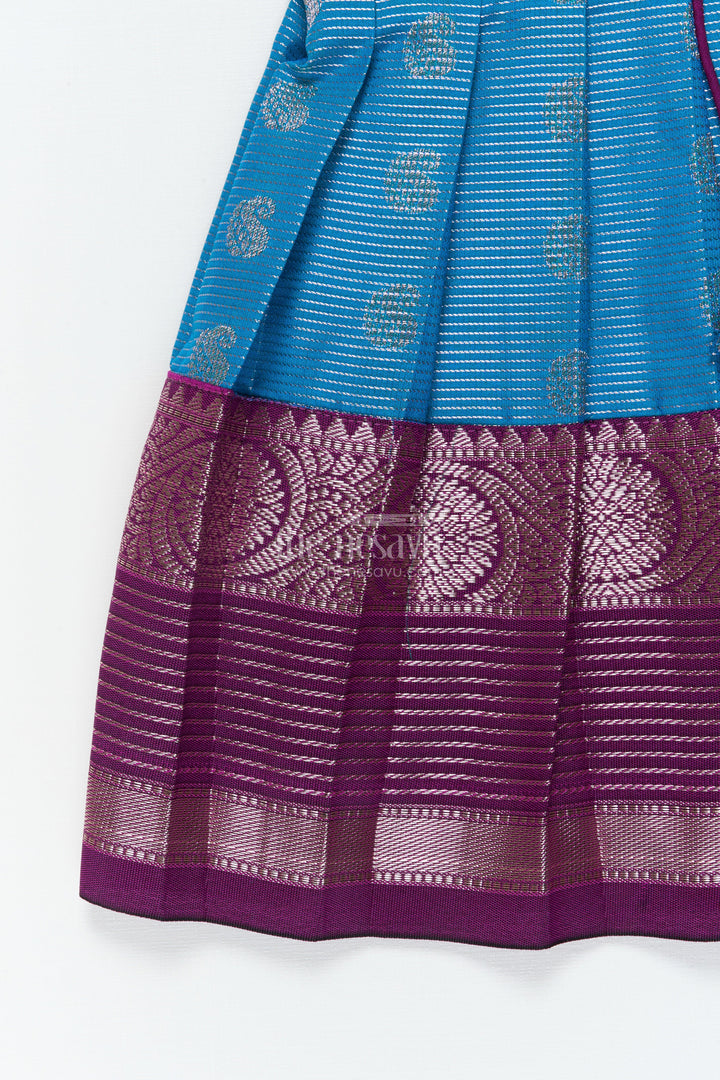 The Nesavu Girls Kanchi Silk Frock Baby Girl Silk Frock for Naming Ceremonies and Milestone Celebrations Nesavu Nesavu baby girl Kanchivaram silk frock with zari border for naming ceremony and traditional events