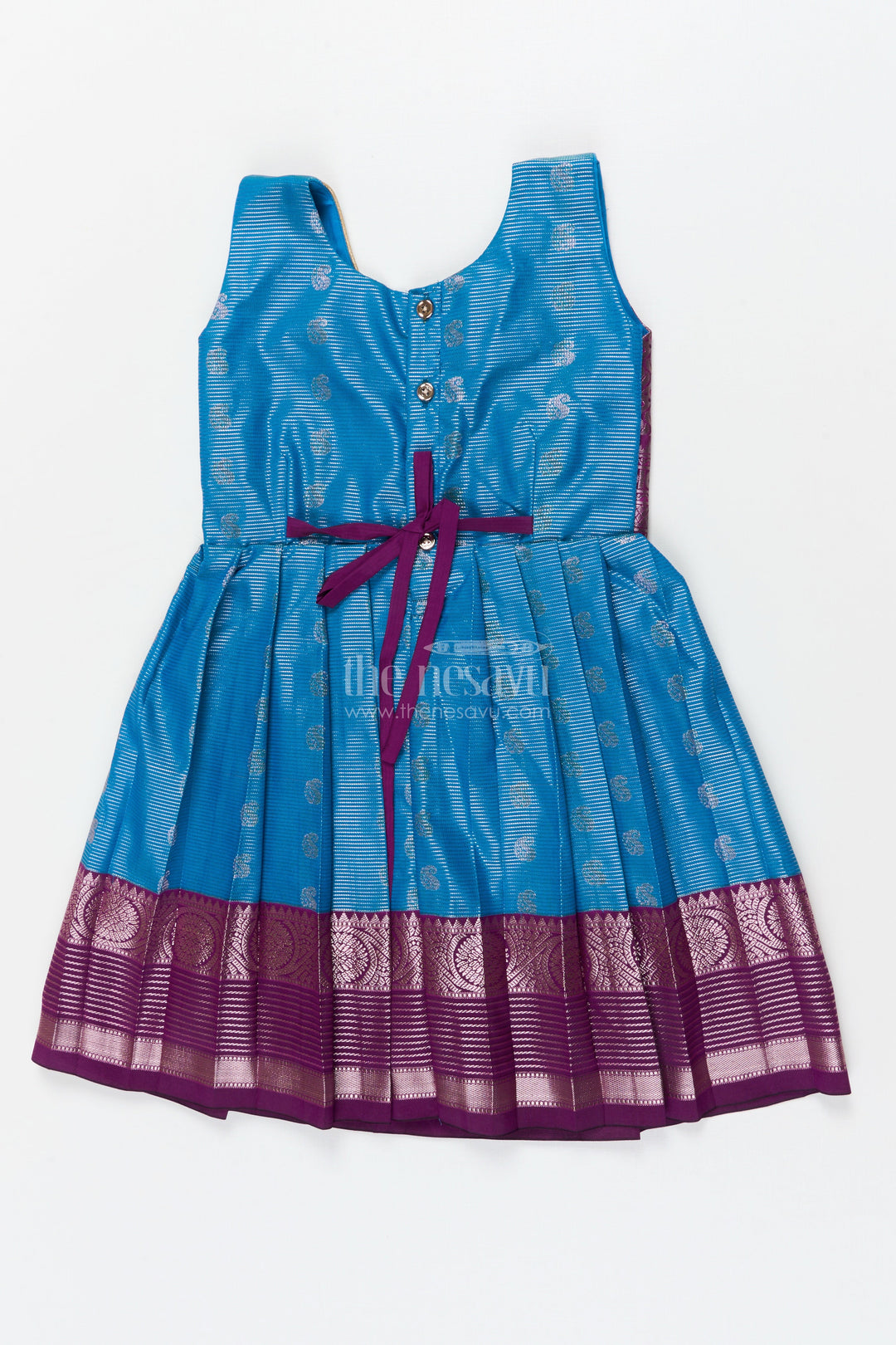 The Nesavu Girls Kanchi Silk Frock Baby Girl Silk Frock for Naming Ceremonies and Milestone Celebrations Nesavu Nesavu baby girl Kanchivaram silk frock with zari border for naming ceremony and traditional events