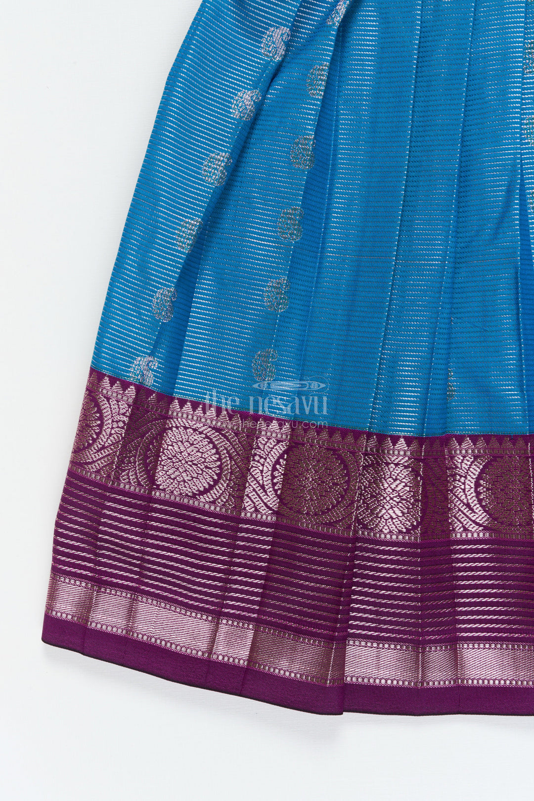 The Nesavu Girls Kanchi Silk Frock Baby Girl Silk Frock for Naming Ceremonies and Milestone Celebrations Nesavu Nesavu baby girl Kanchivaram silk frock with zari border for naming ceremony and traditional events