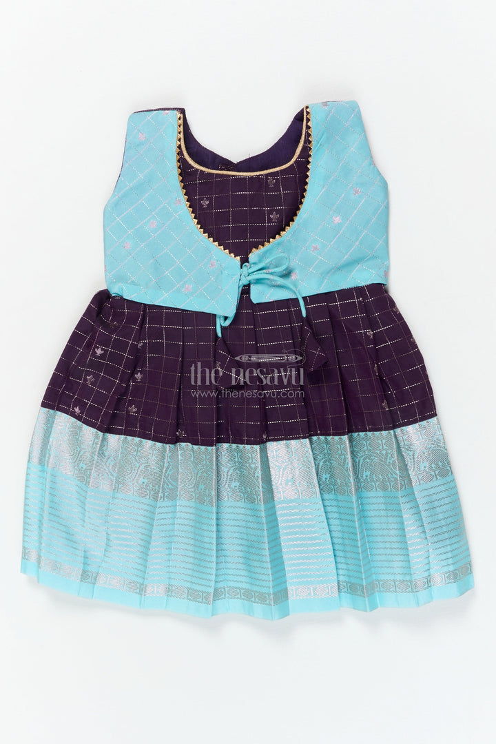 The Nesavu Girls Kanchi Silk Frock Baby Girl Silk Frock for Naming Ceremony and Festive Milestones Nesavu 10 (NB) / Purple / Style 3 KSF011AC-10 Nesavu baby girl silk frock for naming ceremony with zari checks and traditional border