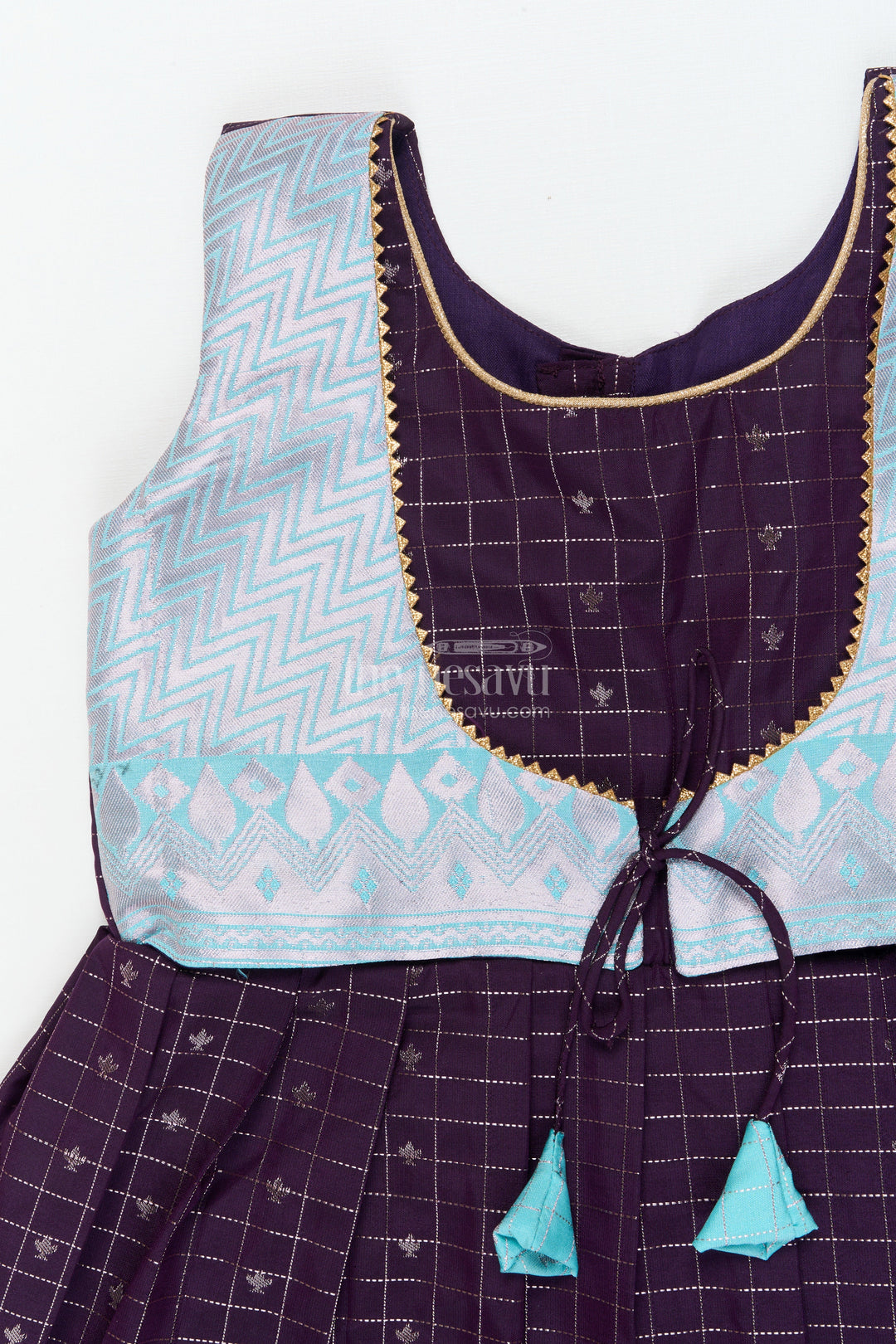 The Nesavu Girls Kanchi Silk Frock Baby Girl Silk Frock for Naming Ceremony and Festive Milestones Nesavu Nesavu baby girl silk frock for naming ceremony with zari checks and traditional border