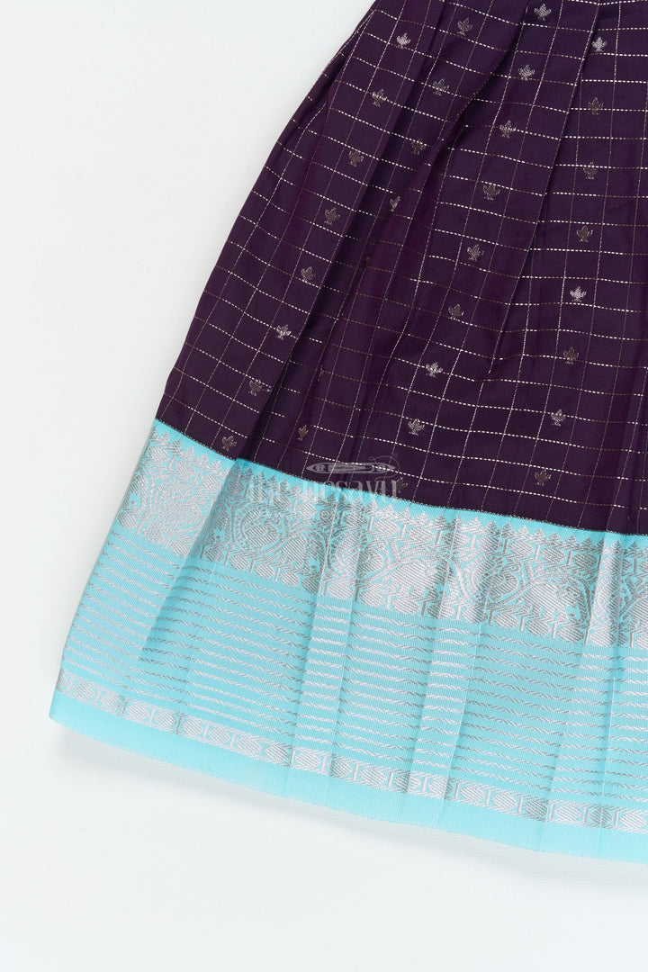 The Nesavu Girls Kanchi Silk Frock Baby Girl Silk Frock for Naming Ceremony and Festive Milestones Nesavu Nesavu baby girl silk frock for naming ceremony with zari checks and traditional border