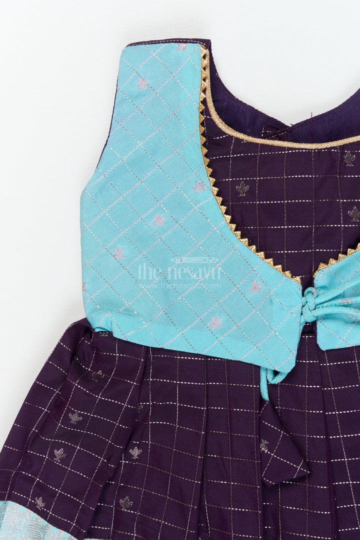 The Nesavu Girls Kanchi Silk Frock Baby Girl Silk Frock for Naming Ceremony and Festive Milestones Nesavu Nesavu baby girl silk frock for naming ceremony with zari checks and traditional border