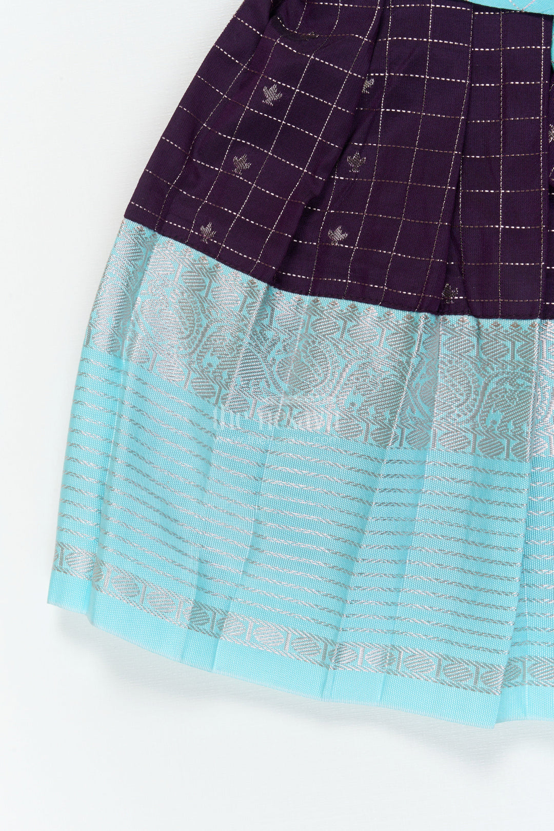 The Nesavu Girls Kanchi Silk Frock Baby Girl Silk Frock for Naming Ceremony and Festive Milestones Nesavu Nesavu baby girl silk frock for naming ceremony with zari checks and traditional border