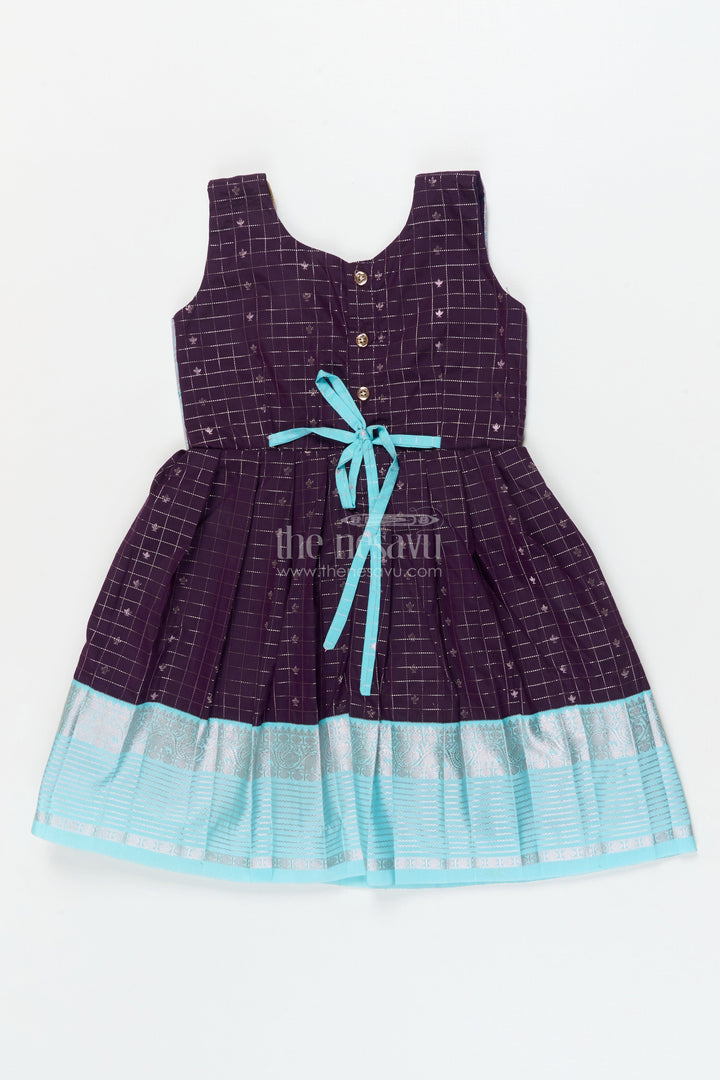 The Nesavu Girls Kanchi Silk Frock Baby Girl Silk Frock for Naming Ceremony and Festive Milestones Nesavu Nesavu baby girl silk frock for naming ceremony with zari checks and traditional border
