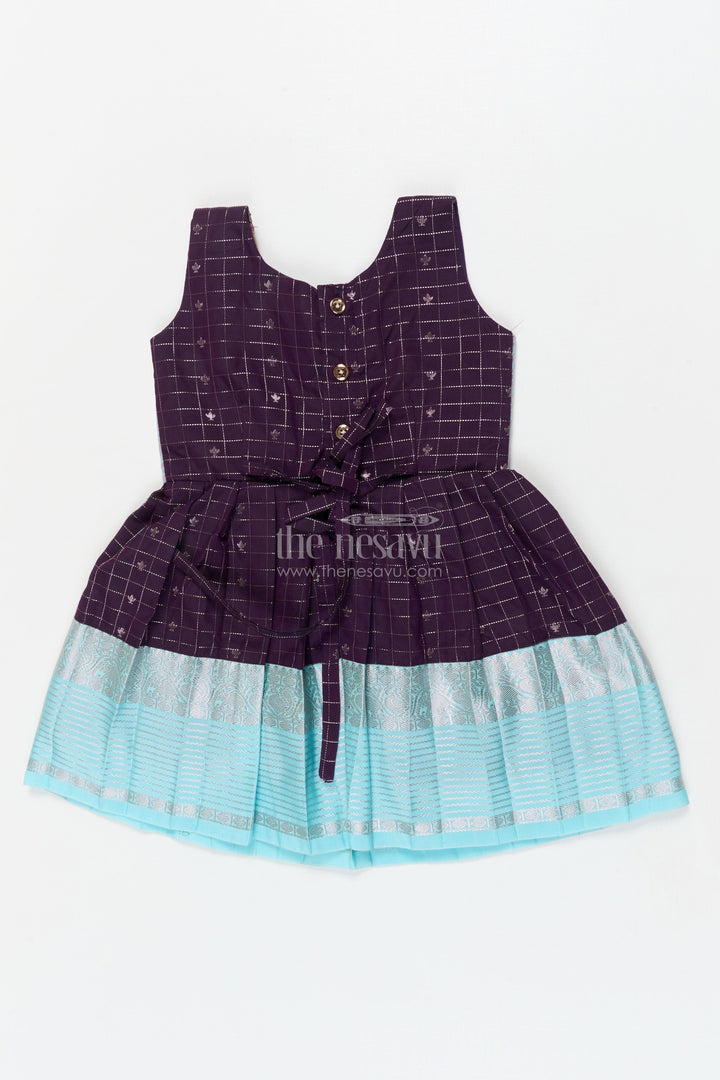 The Nesavu Girls Kanchi Silk Frock Baby Girl Silk Frock for Naming Ceremony and Festive Milestones Nesavu Nesavu baby girl silk frock for naming ceremony with zari checks and traditional border