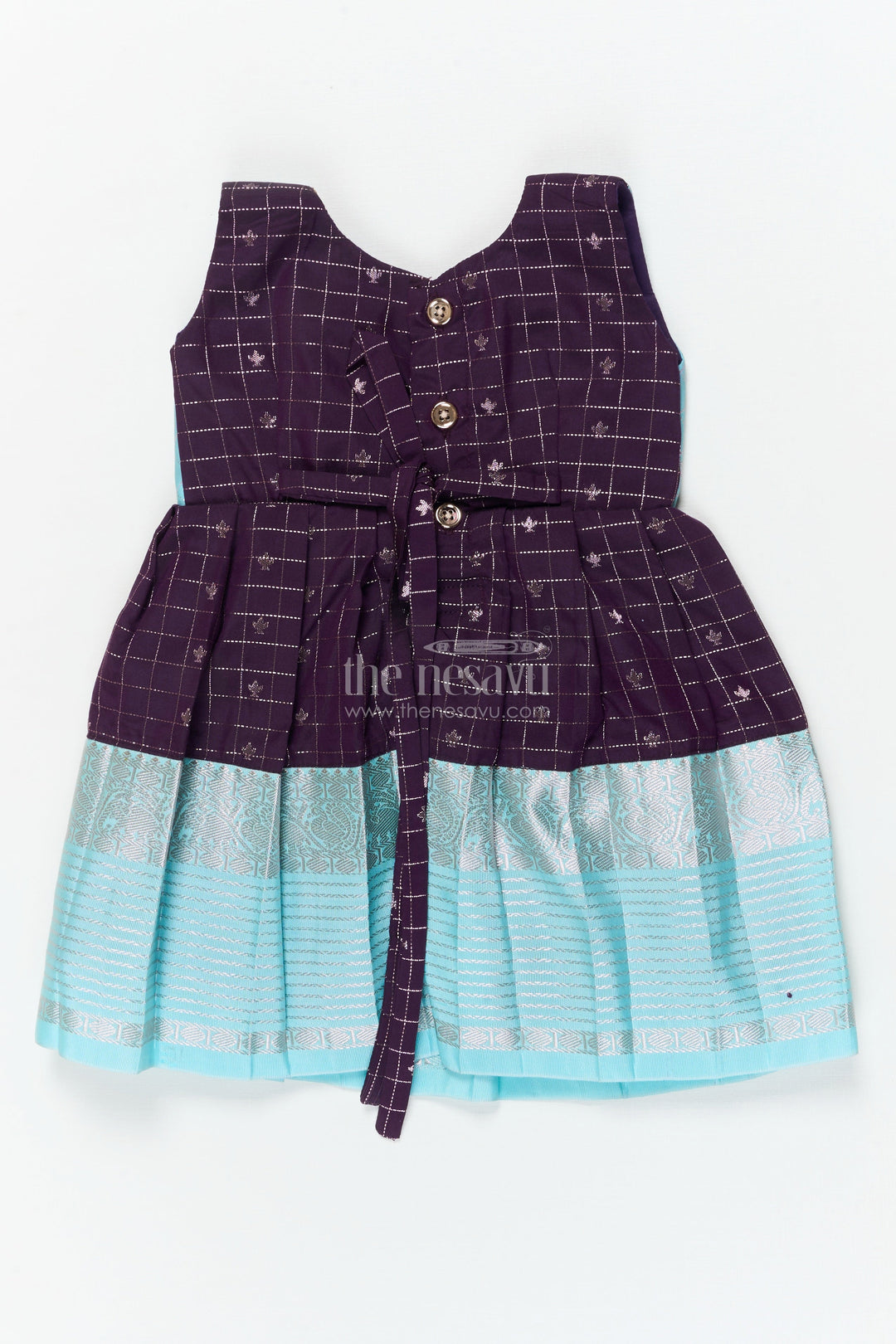 The Nesavu Girls Kanchi Silk Frock Baby Girl Silk Frock for Naming Ceremony and Festive Milestones Nesavu Nesavu baby girl silk frock for naming ceremony with zari checks and traditional border