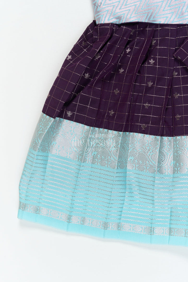 The Nesavu Girls Kanchi Silk Frock Baby Girl Silk Frock for Naming Ceremony and Festive Milestones Nesavu Nesavu baby girl silk frock for naming ceremony with zari checks and traditional border